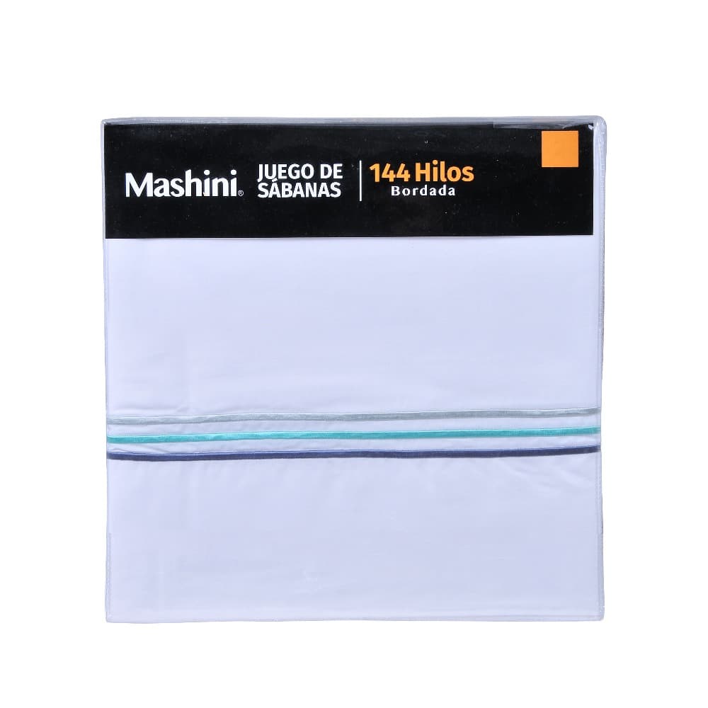 Sábana Bordada 144 Hilos 2 Plazas Line Azul | Mashini