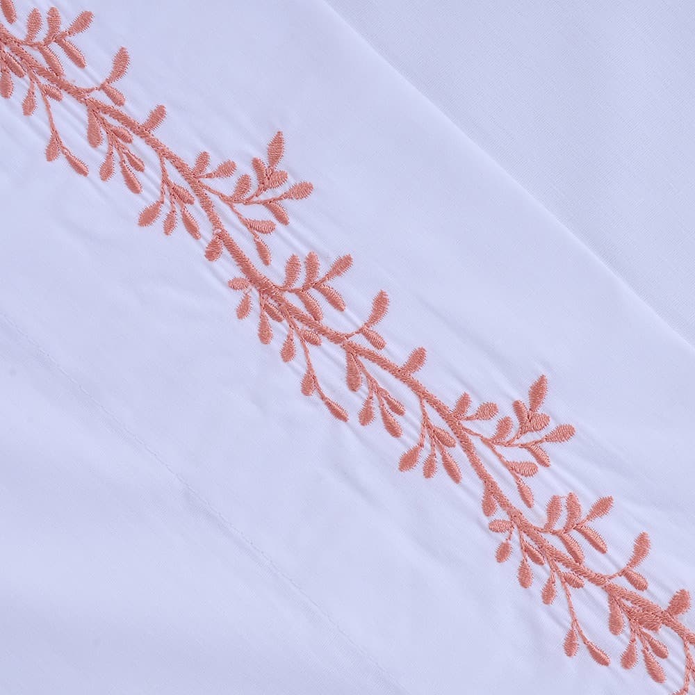 Sábana Bordada 180 Hilos 1.5 Plazas Ramas Rosado