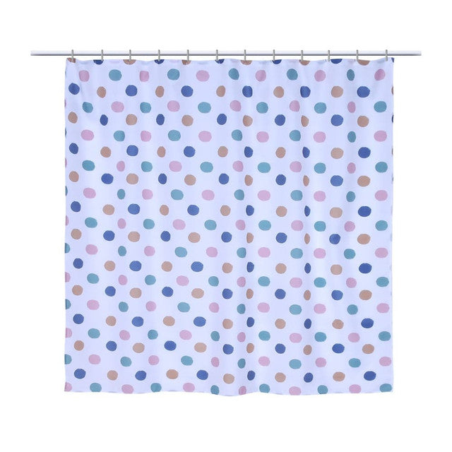 cortina de baño blanca con circulos multicolor mashini