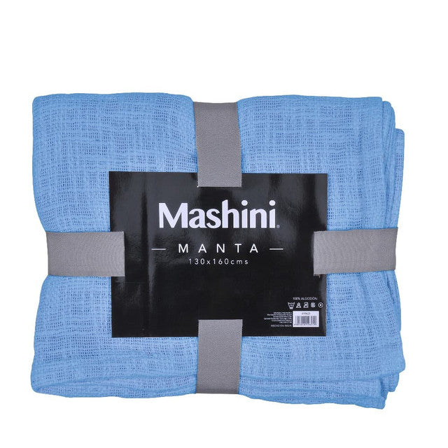 empaque de la Manta Algodón Tejido 130x160 cm Celeste | Mashini