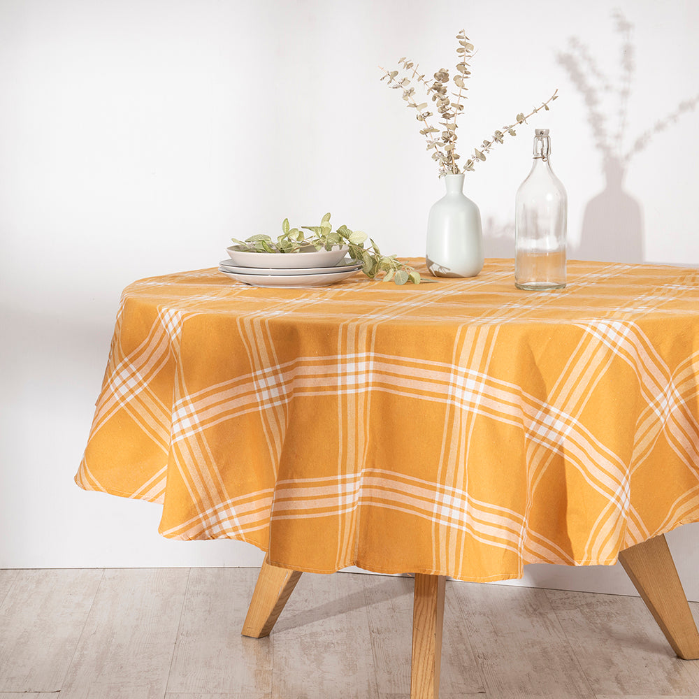 Mantel Tartan 180 cms Redondo Amarillo