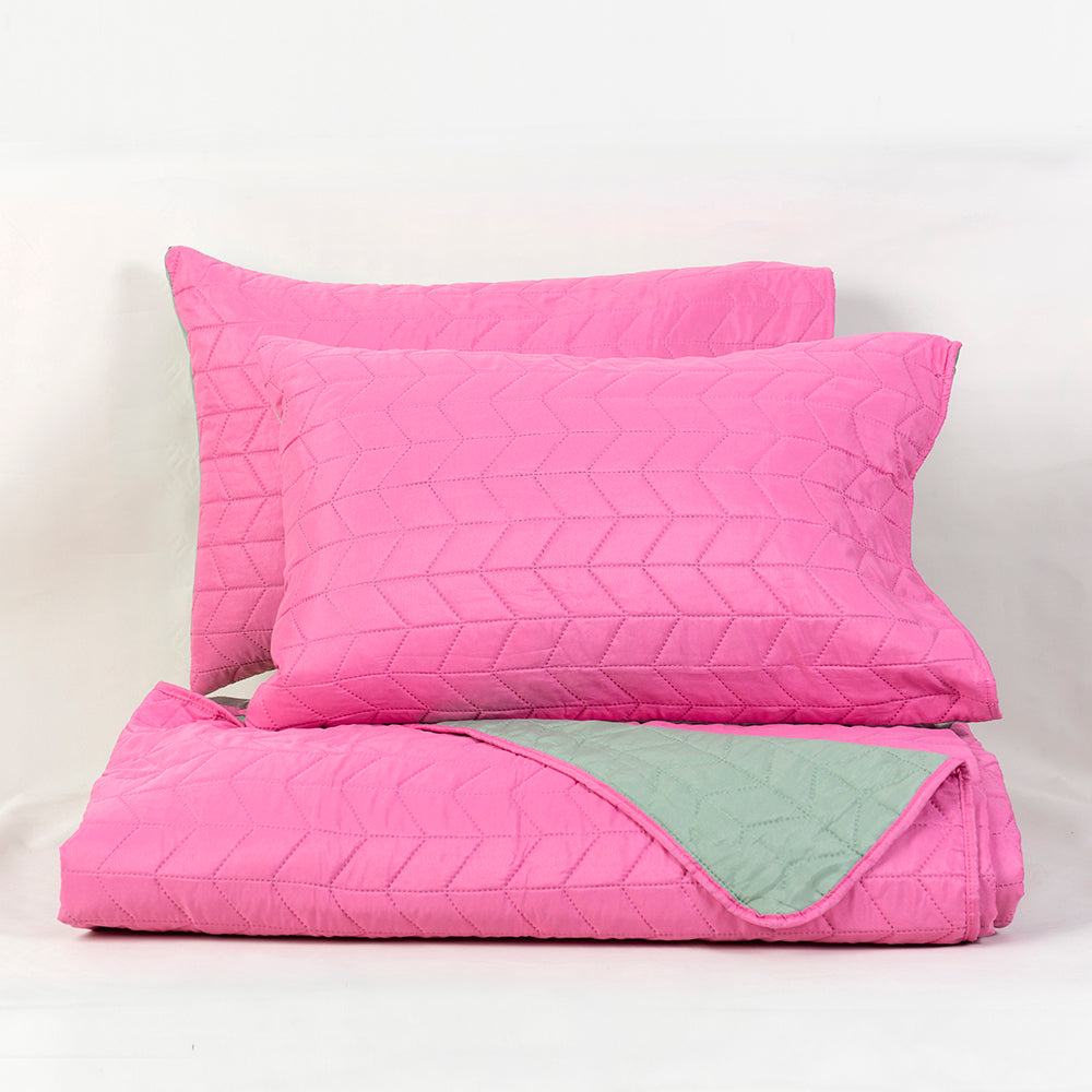 Quilt 2 Plazas Microfibra Rosado-Verde