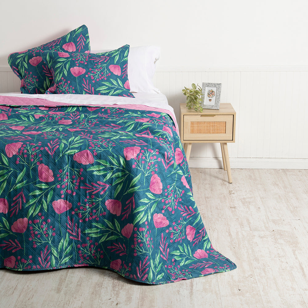 Quilt 2 Plazas Microfibra Estampado Garden