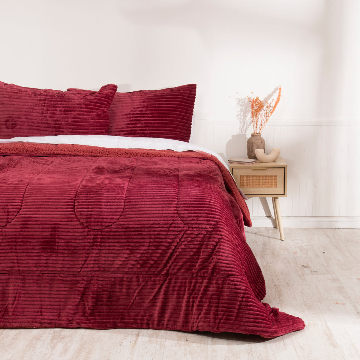 Plumón King Corduroy Coral Sherpa Burdeo