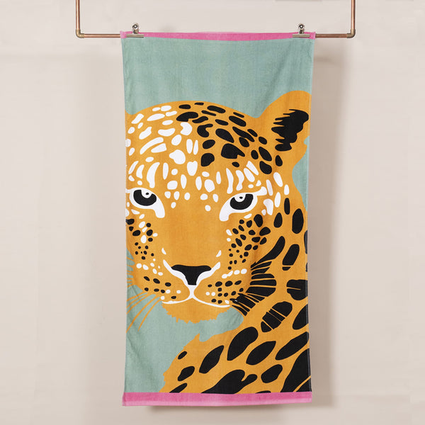 Toalla Playa Algodón con Bolso 70x150 cm Leopardo
