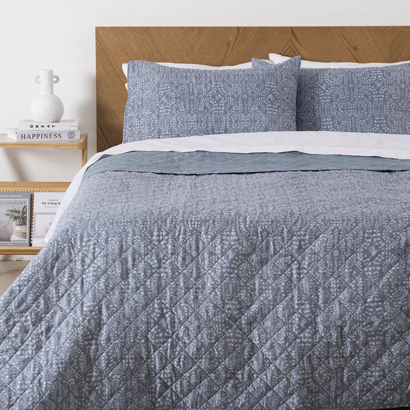 Quilt 2 Plazas Cosido Estampado Helecho
