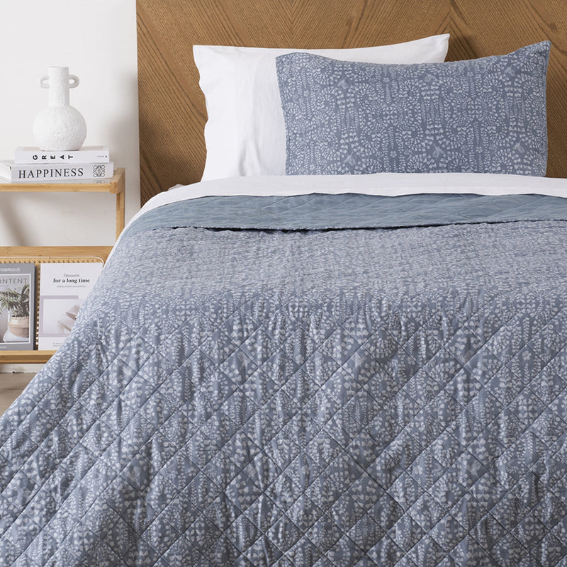 Quilt 1.5 Plazas Cosido Estampado Helecho