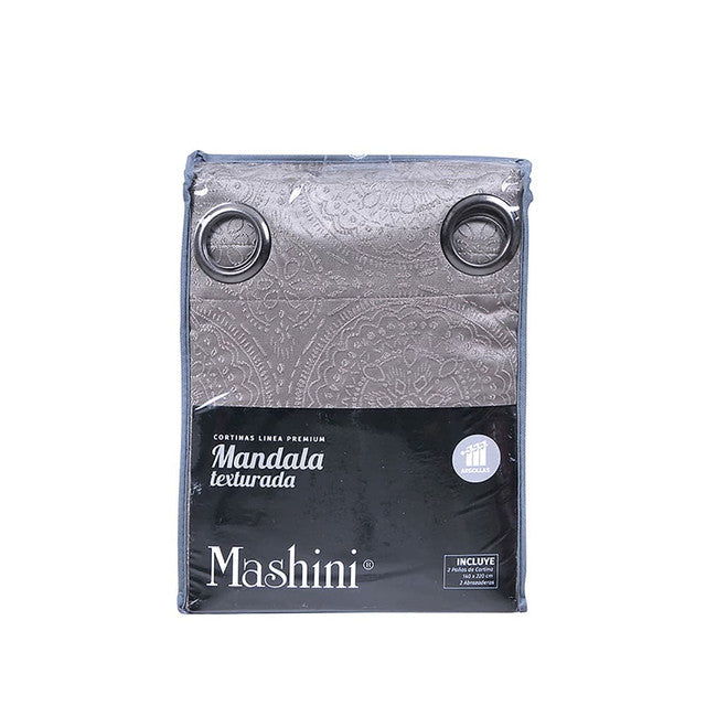 Set Cortinas Jacquard Argolla 140x220 Mandala Texturada gris mashini