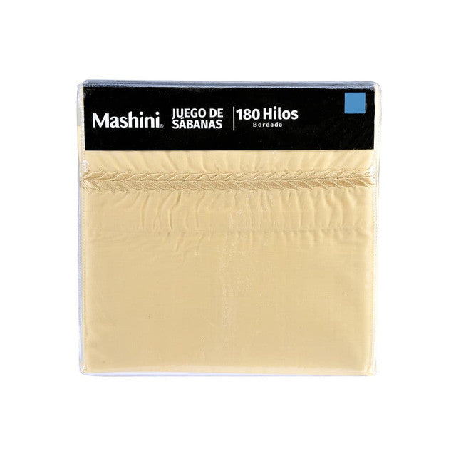 Sábana Bordada 180 Hilos 2 Plazas Ramas Amarillo | Mashini