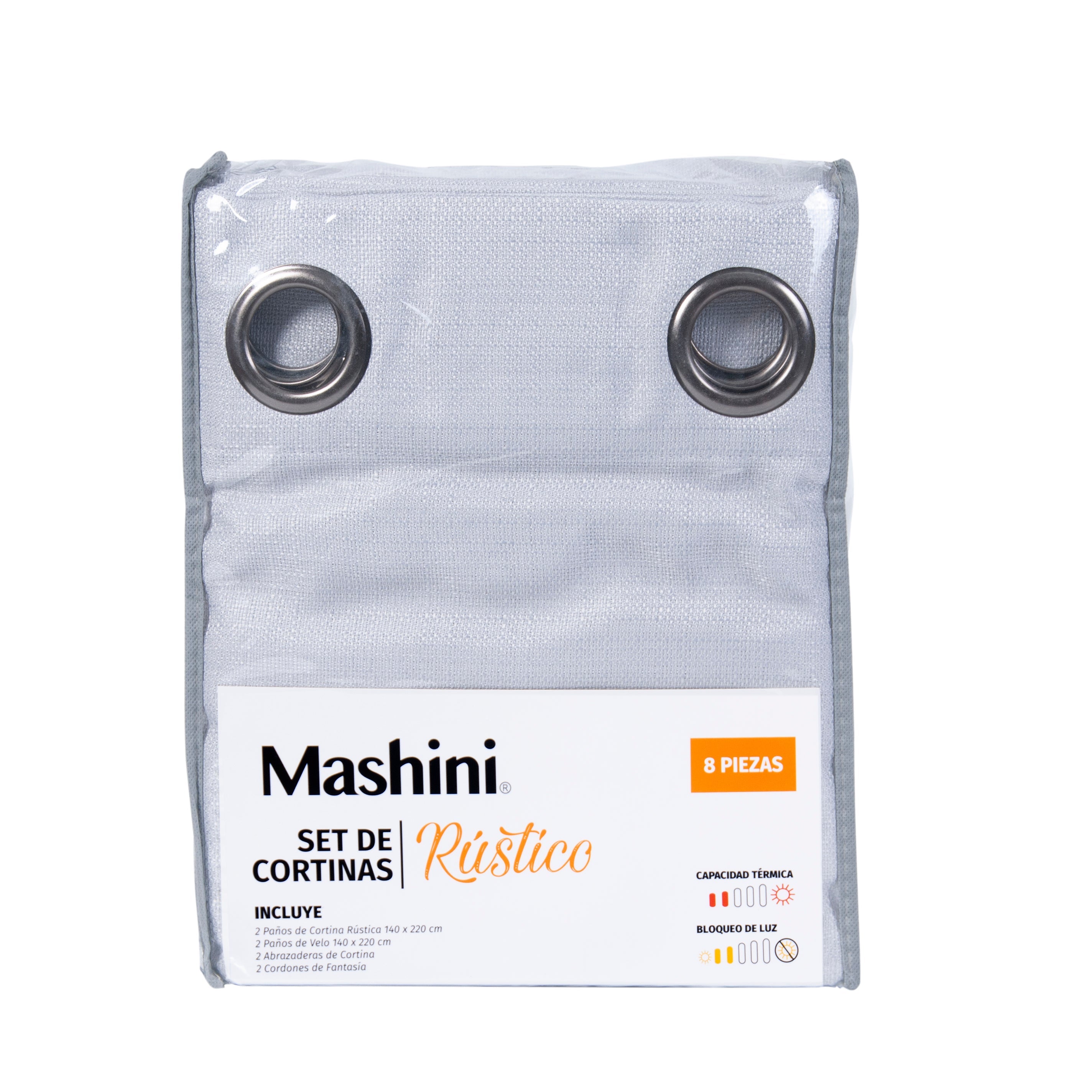 Set Cortina Rústica 8 Piezas Argolla Gris