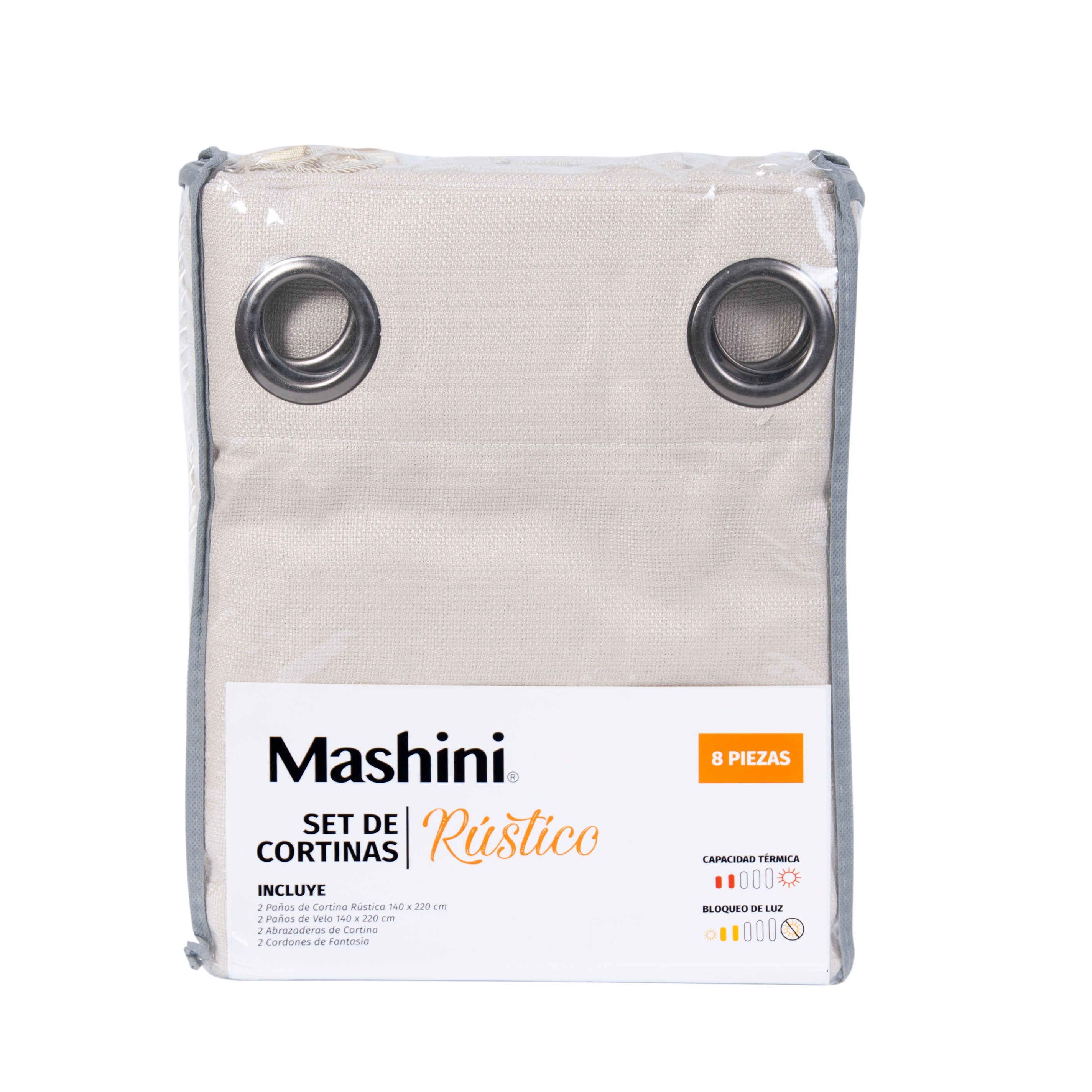 Set Cortina Rústica 8 Piezas Argolla Beige