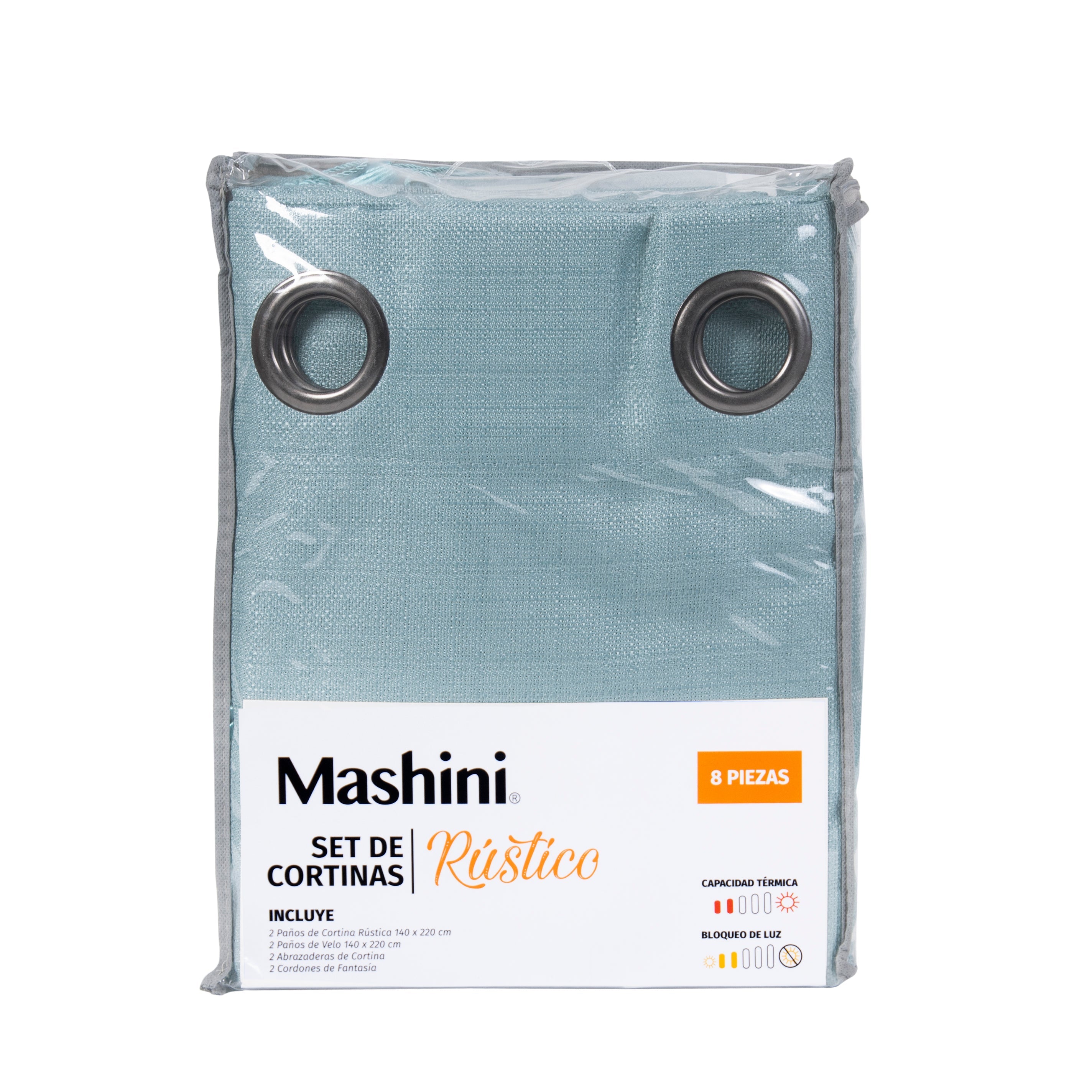 Set Cortina Rústica 8 Piezas Argolla Turquesa